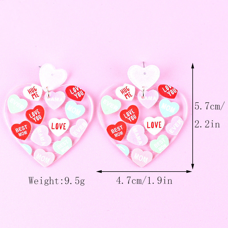 Wholesale Mother's Day Love MOM Letter Women's Heart Shaped Gift LOVE Earrings